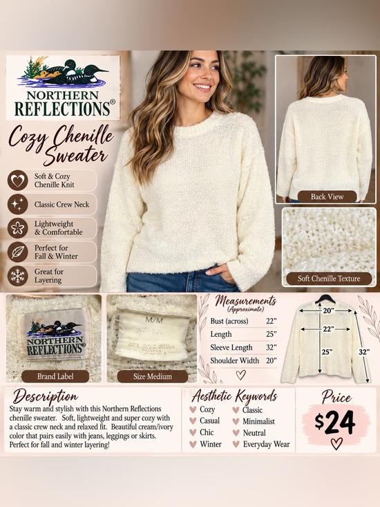 croft & barrow Sweaters - croft & barrow Cream Bouclé Crewneck Sweater